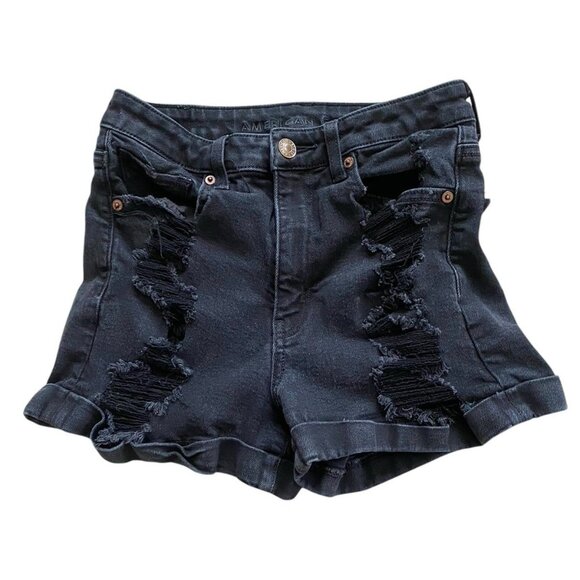 American Eagle Womens Mom Short Distressed Faded Black Cuffed Size‎ 2 Stretch - Picture 1 of 8